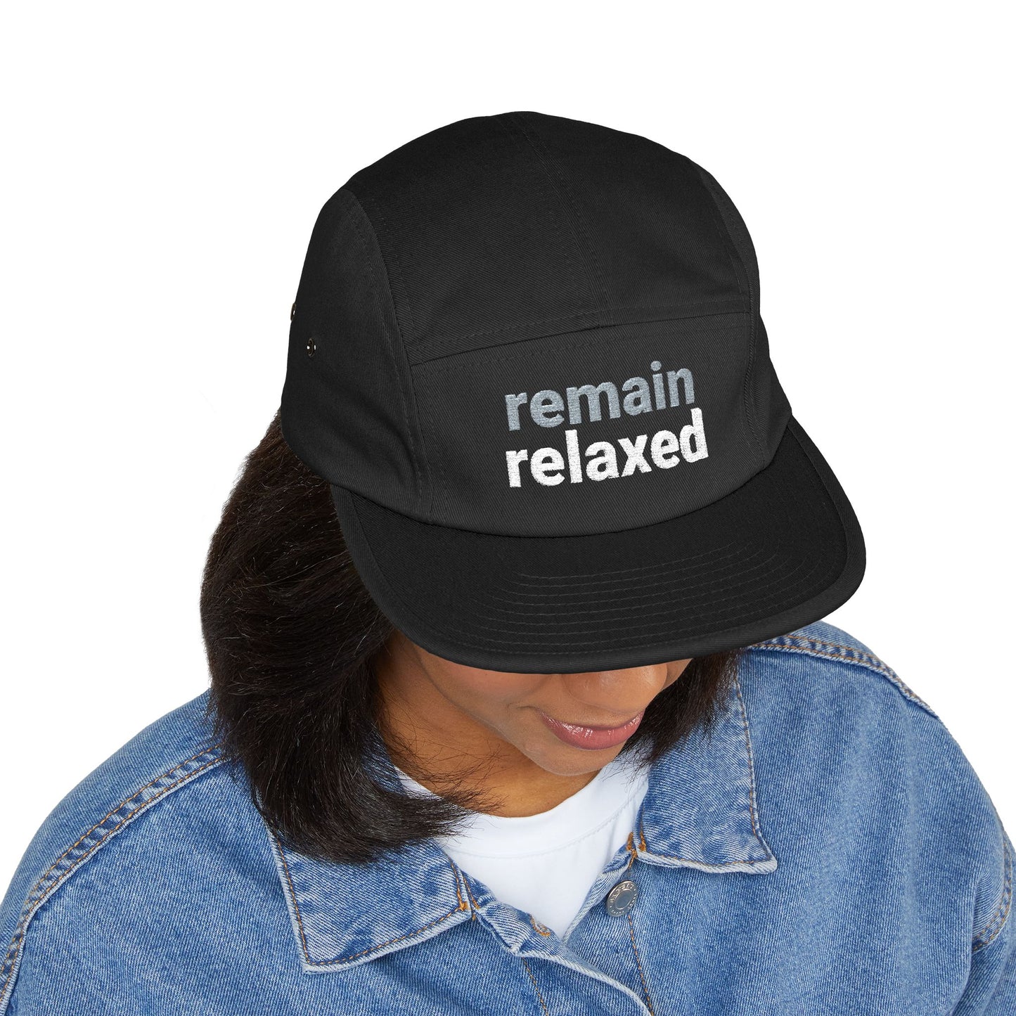 Remain Relaxed Embroidered 5-Panel Cap — Olive Casual Streetwear Hat