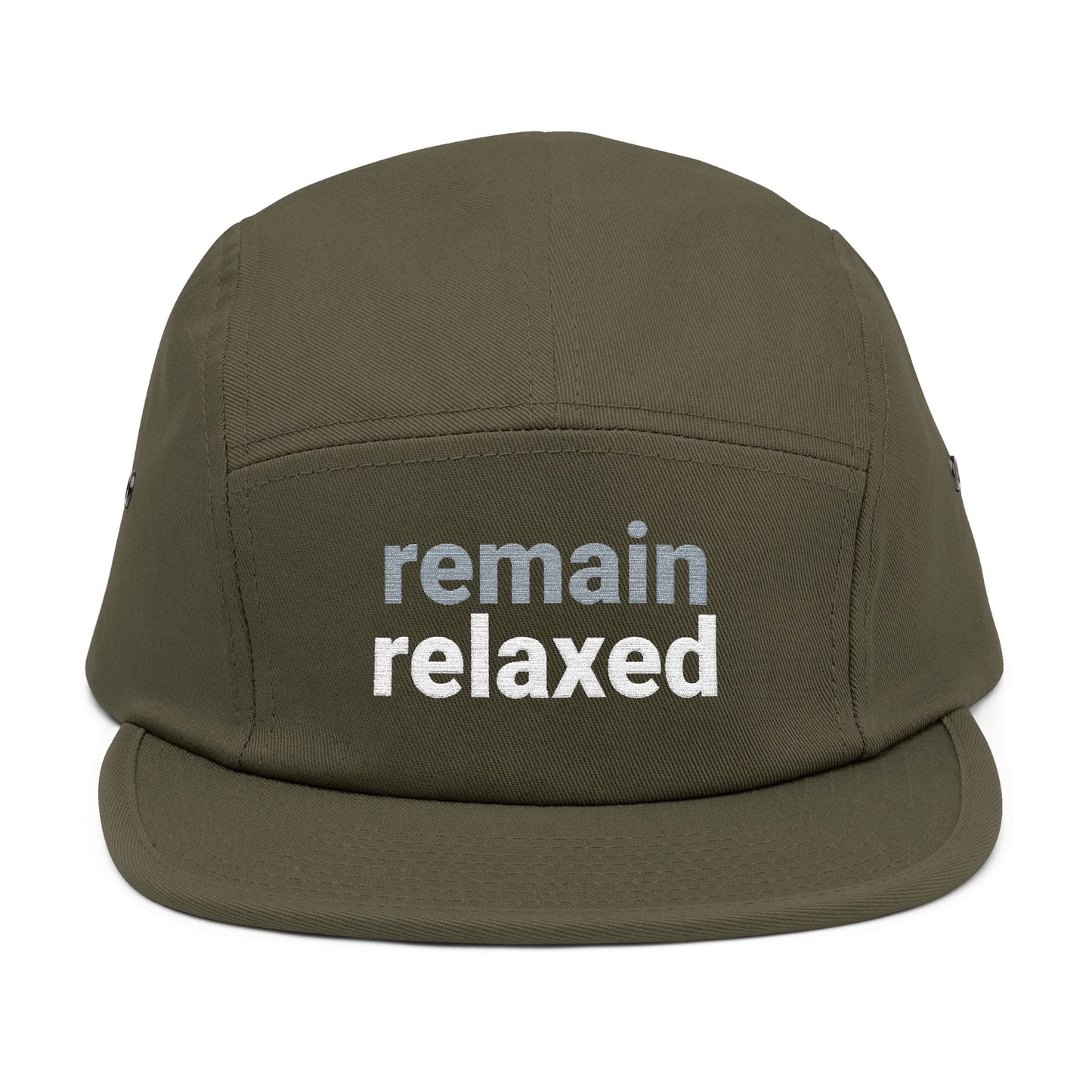 Remain Relaxed Embroidered 5-Panel Cap — Olive Casual Streetwear Hat