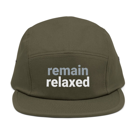 Remain Relaxed Embroidered 5-Panel Cap — Olive Casual Streetwear Hat