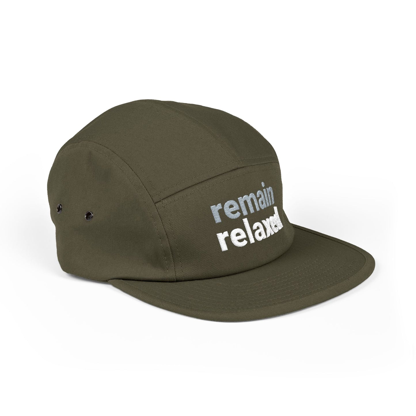 Remain Relaxed Embroidered 5-Panel Cap — Olive Casual Streetwear Hat