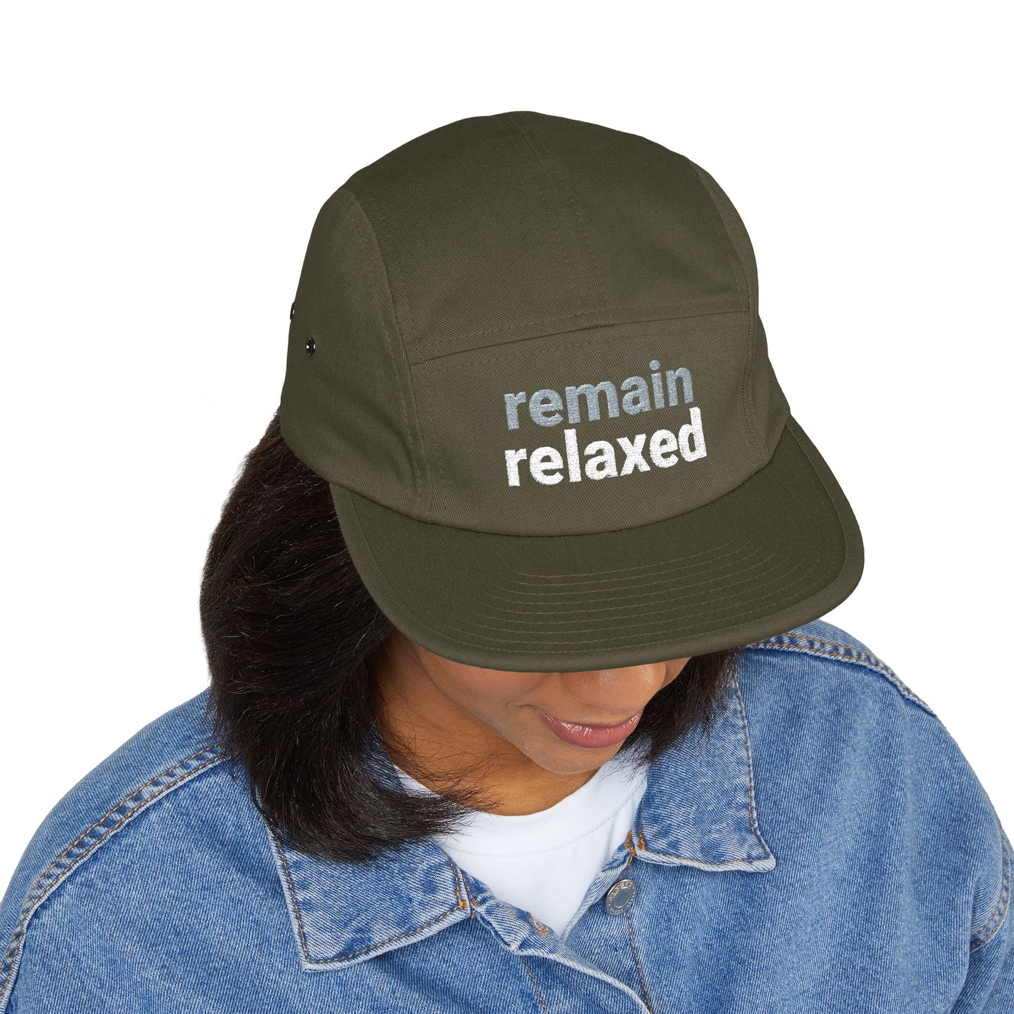 Remain Relaxed Embroidered 5-Panel Cap — Olive Casual Streetwear Hat